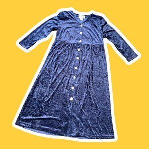 Vintage midnight blue crushed velvet abalone button down dress by Jamie Brooke